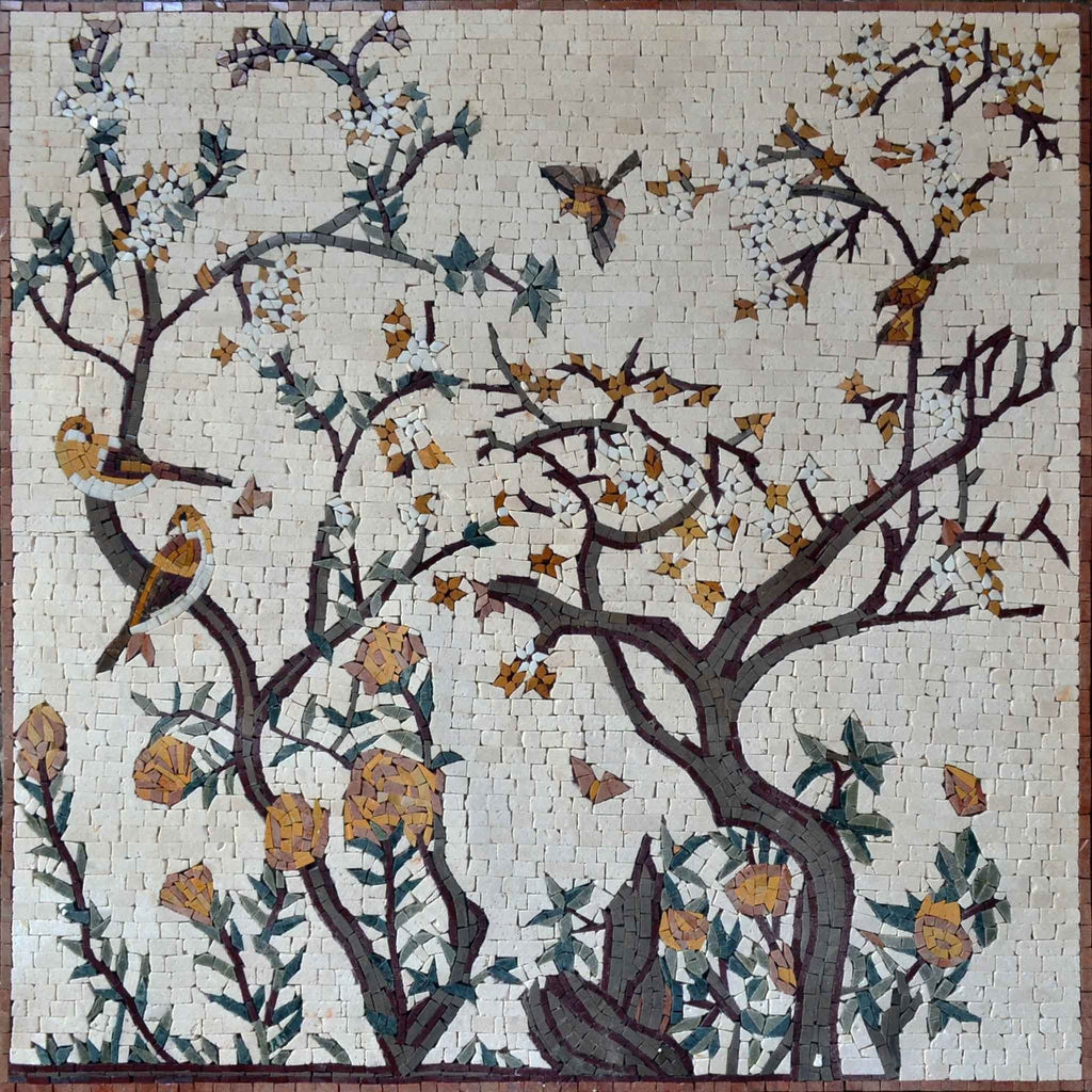 Obra de mosaico - Árbol floreciente