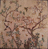Arte mosaico - Árbol floreciente y pájaros