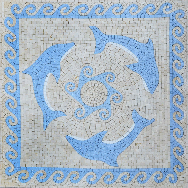 Dolphin Swirl Motif - Modern Mosaic Art Accent - Mesh Backing
