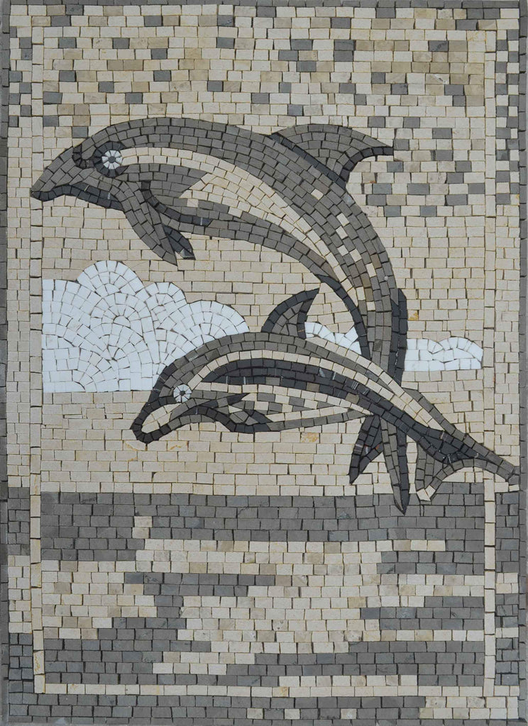 Oeuvre de mosaïque de dauphins