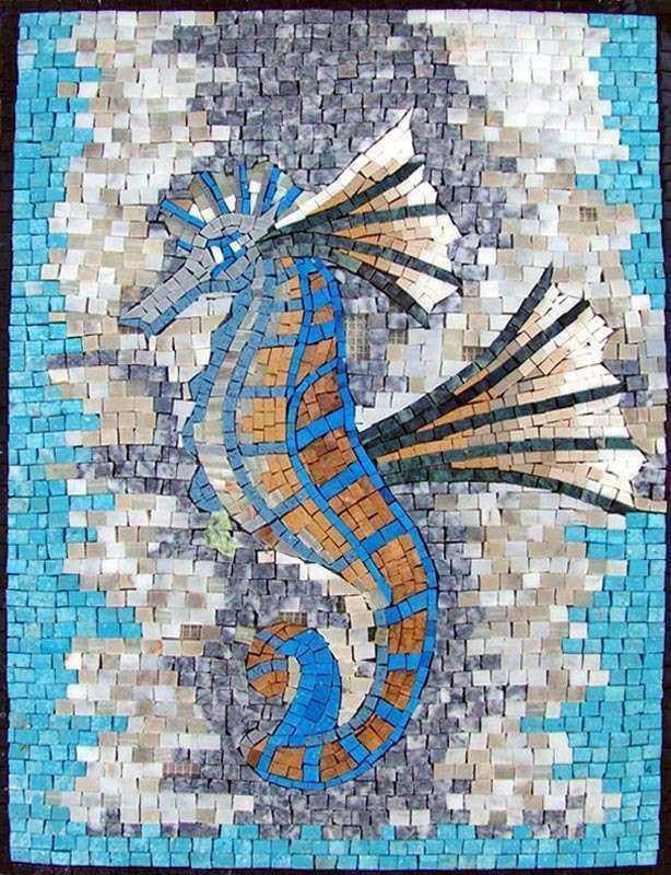 Mosaico de mármol de caballito de mar