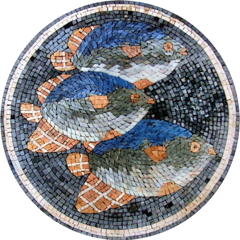 Mosaico de medallón de tres peces