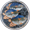 Mosaico di medaglione di tre pesci