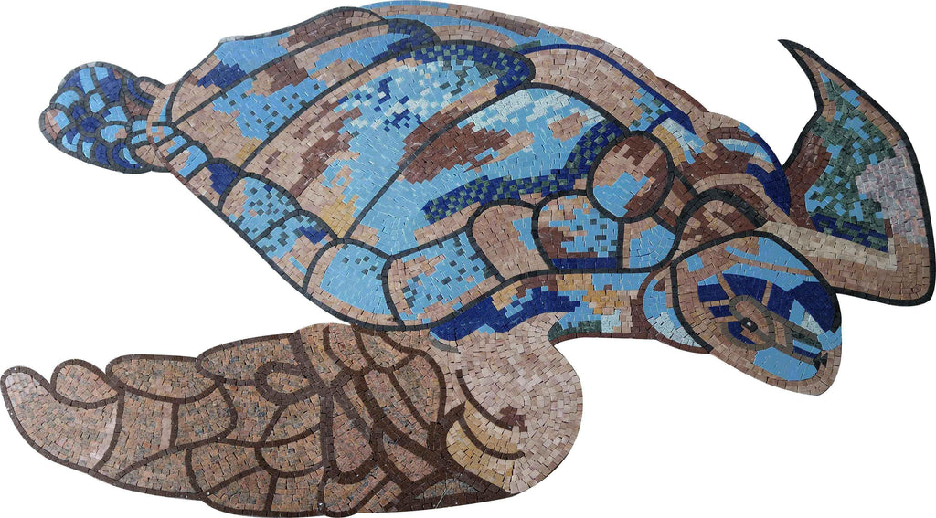 Arte em Azulejo de Piscina - Tartaruga Azul