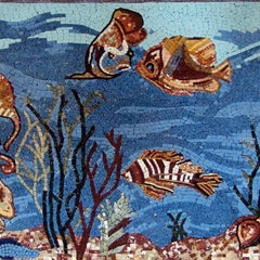 Swimming Fish Scene - Landscape Mosaic Sea Life - Mesh Backing