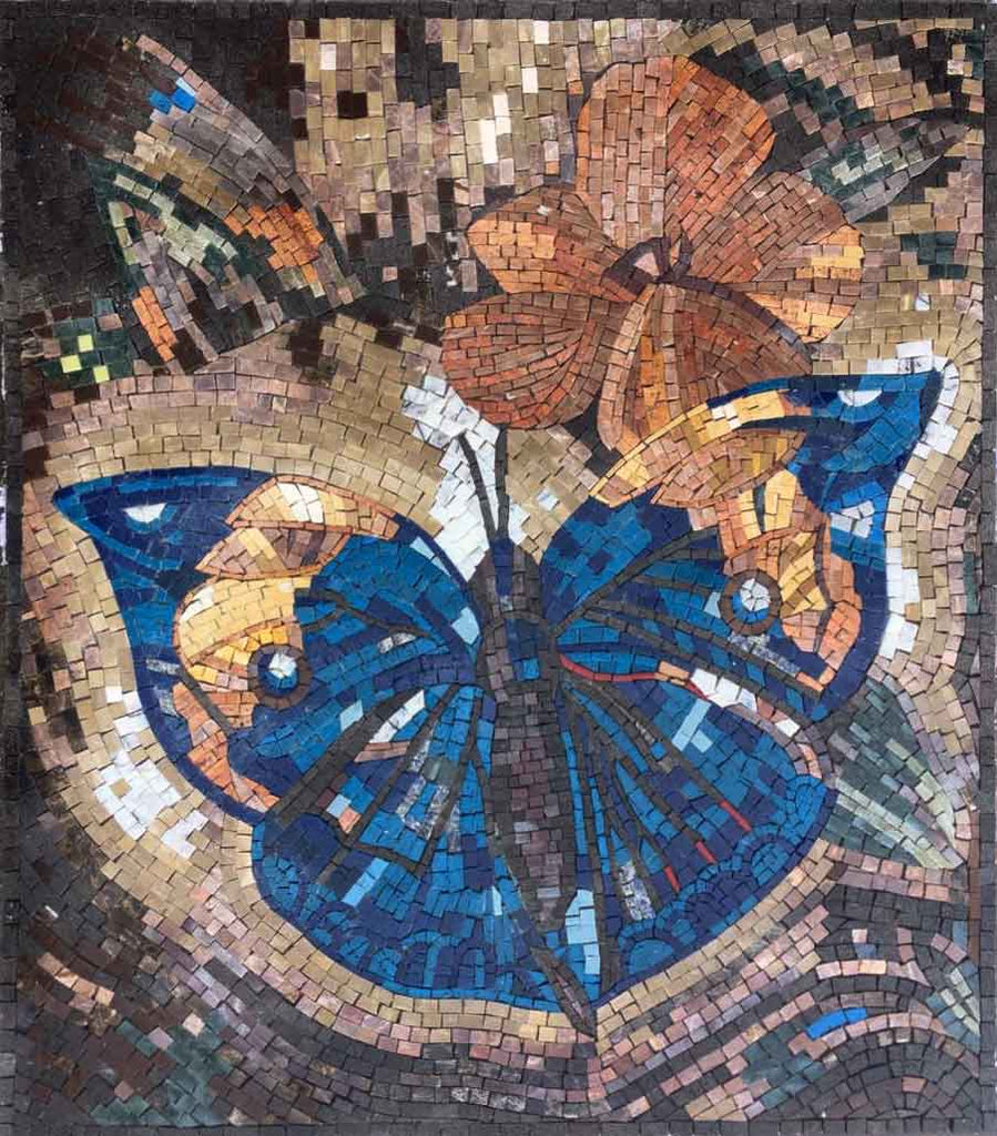 Mosaïque papillon bleu - Oeuvre de mosaïque
