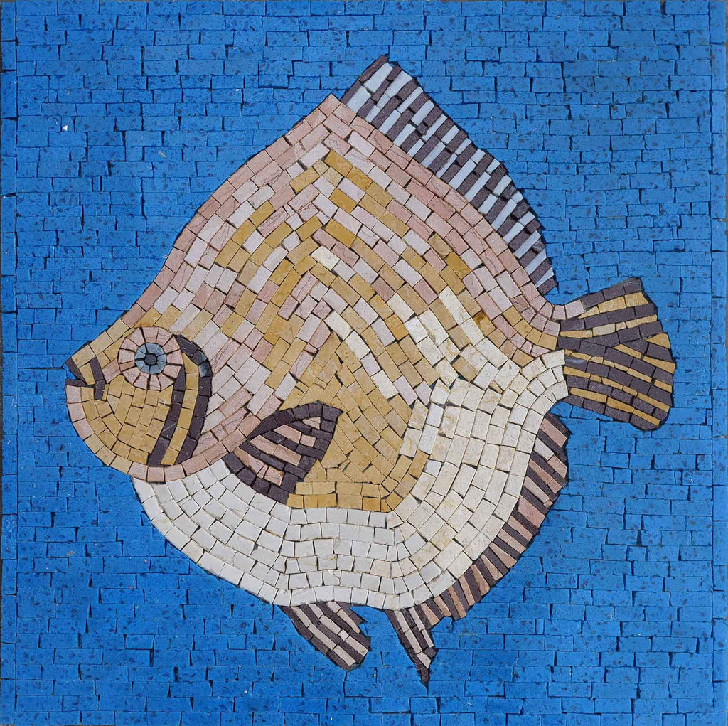 Dab Fish On Blue - Arte de pared de mosaico
