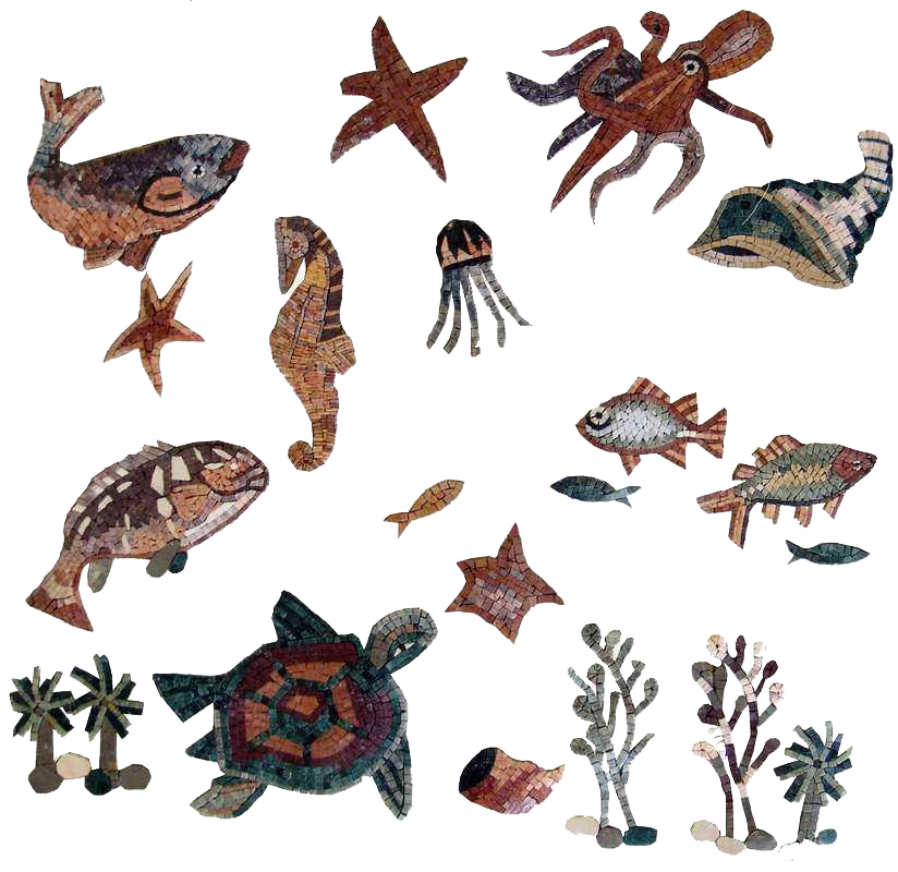Arte de pared de mosaico de criaturas marinas