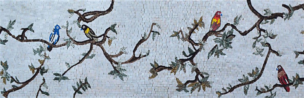 Arte de pared de mosaico - Pájaros en las ramas