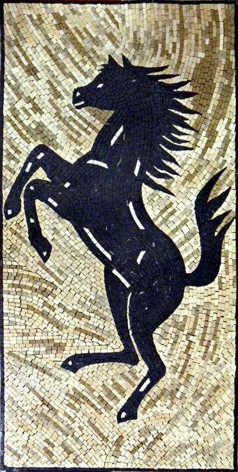 Arte em mosaico de mármore - cavalo preto