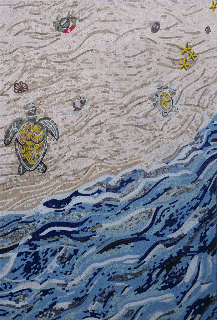 Arte de parede em mosaico de tartaruga costeira