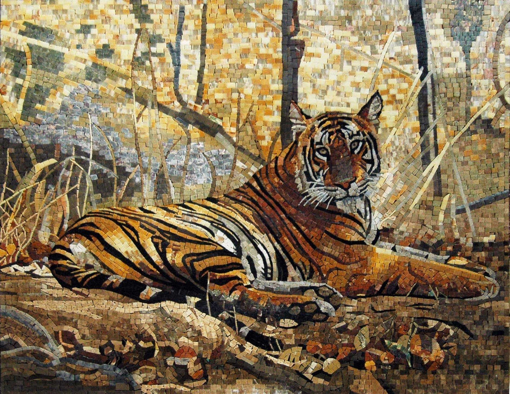 Oeuvre de mosaïque - Tigre captivant