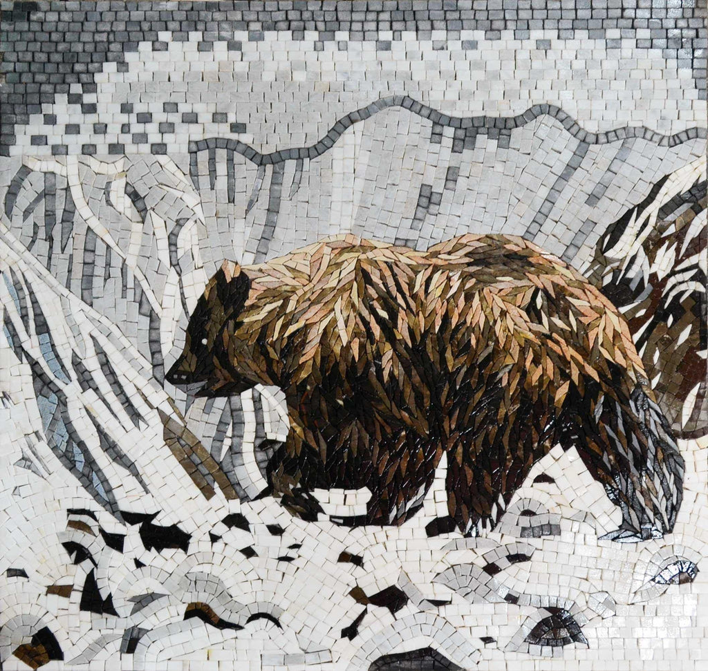 Arte de animales en mosaico - Oso grizzly en la nieve