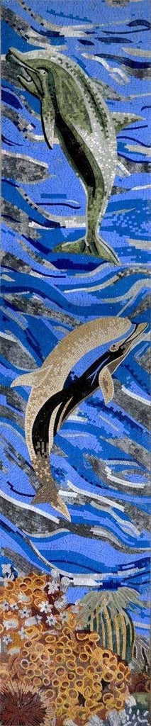 Mosaico de escena náutica de delfines