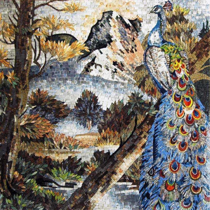 Heavenly Peacock Mosaic Artwork | Birds And Butterflies | Mozaico