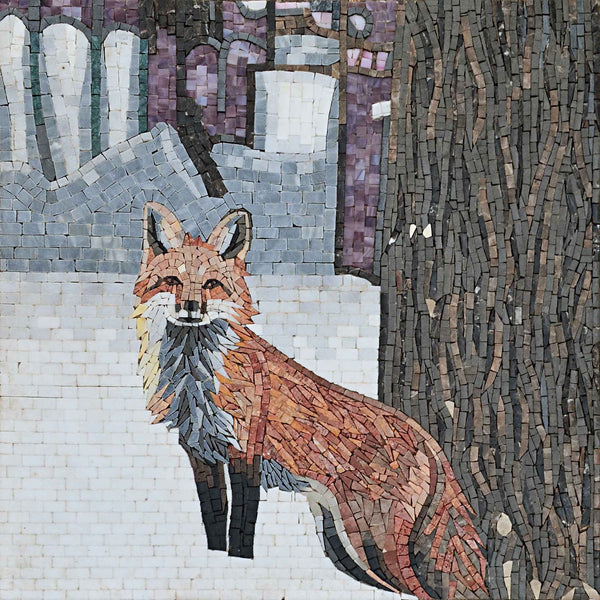 Enriched Fox Portrait - Marble Mosaic Art Mural - Mesh Backing