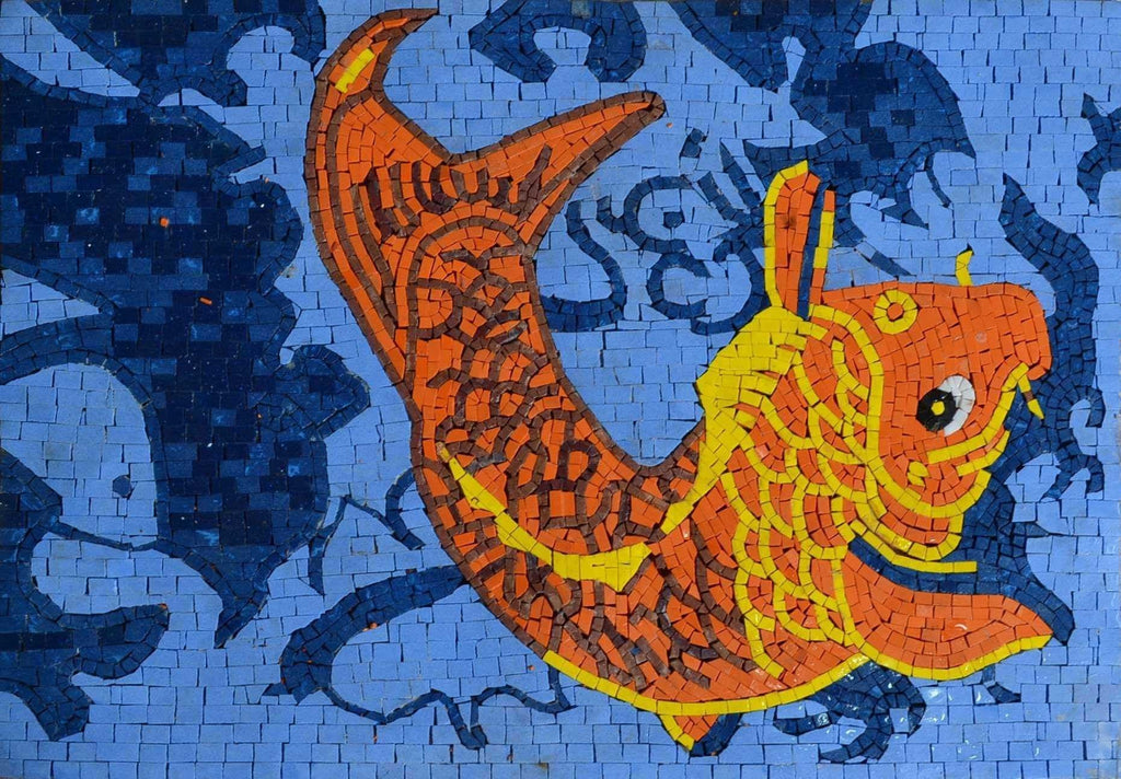 Orange Fish Marble Mosaic Nautical Art