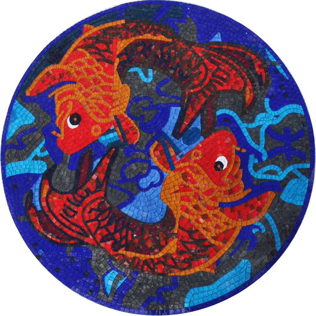 Medalhão Mosaico - Peixe Koi Laranja