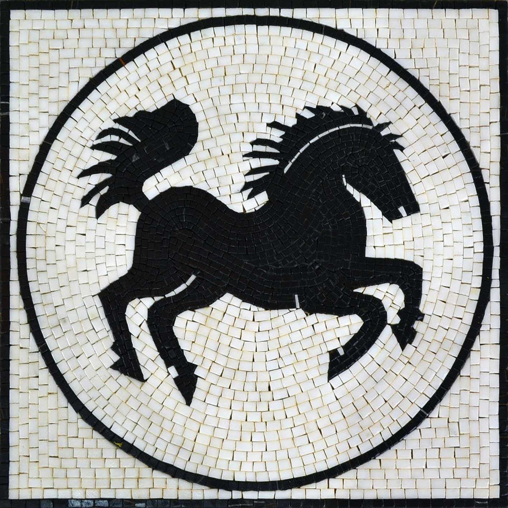 Medaillon Marmormosaik - Schwarzes Pferd