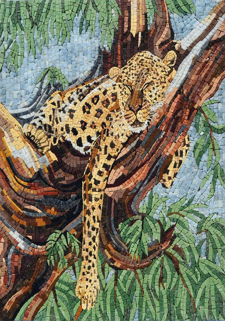 Arte em mosaico de mármore - Cheetah descansando
