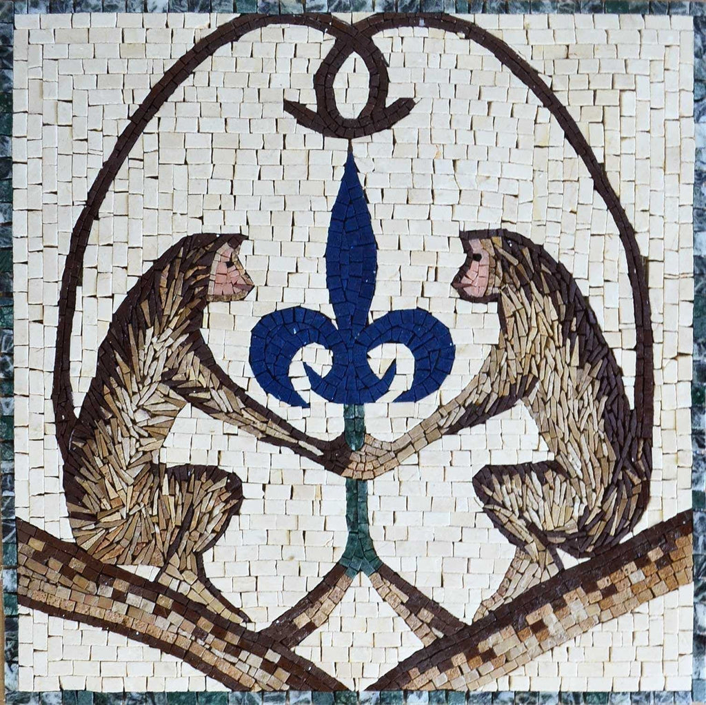 Mosaik-Tierkunst - Schimpansen und Lys-Blume