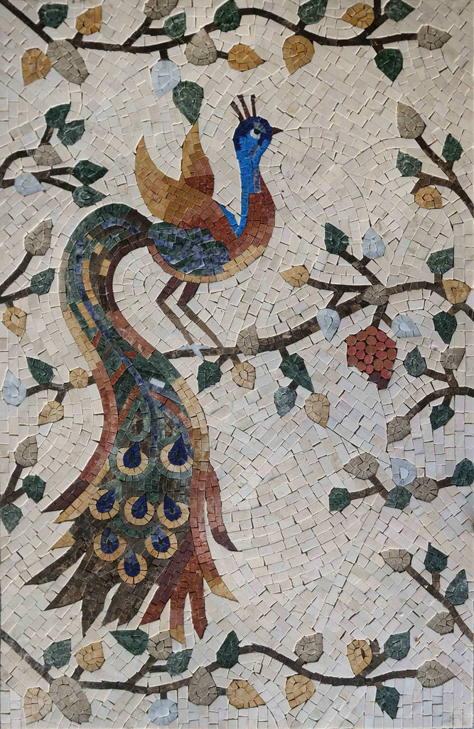 Art de la mosaïque d'oiseaux - Le paon solitaire
