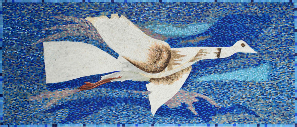 Arte de azulejos de mosaico - Ganso blanco volando