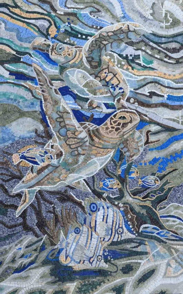 Azulejos de piscina de mosaico de vida marina tropical