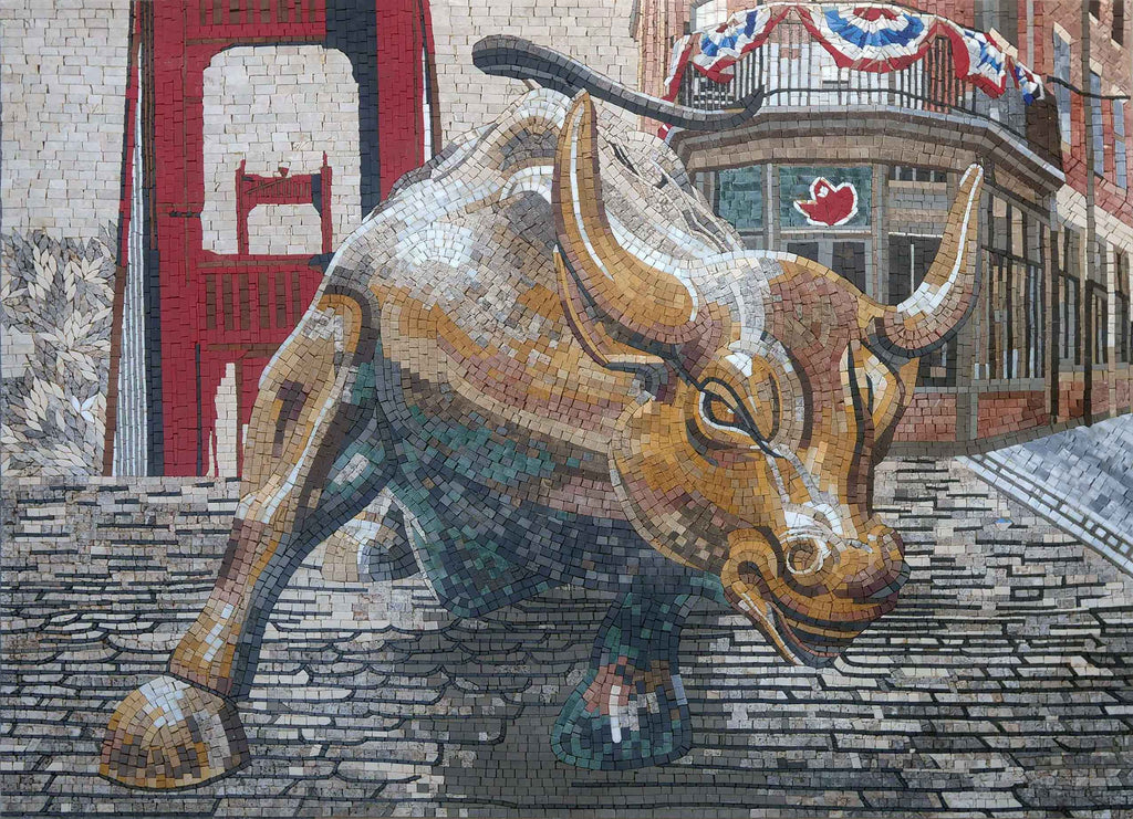 Arte de pared de mosaico - Toro de Wall Street