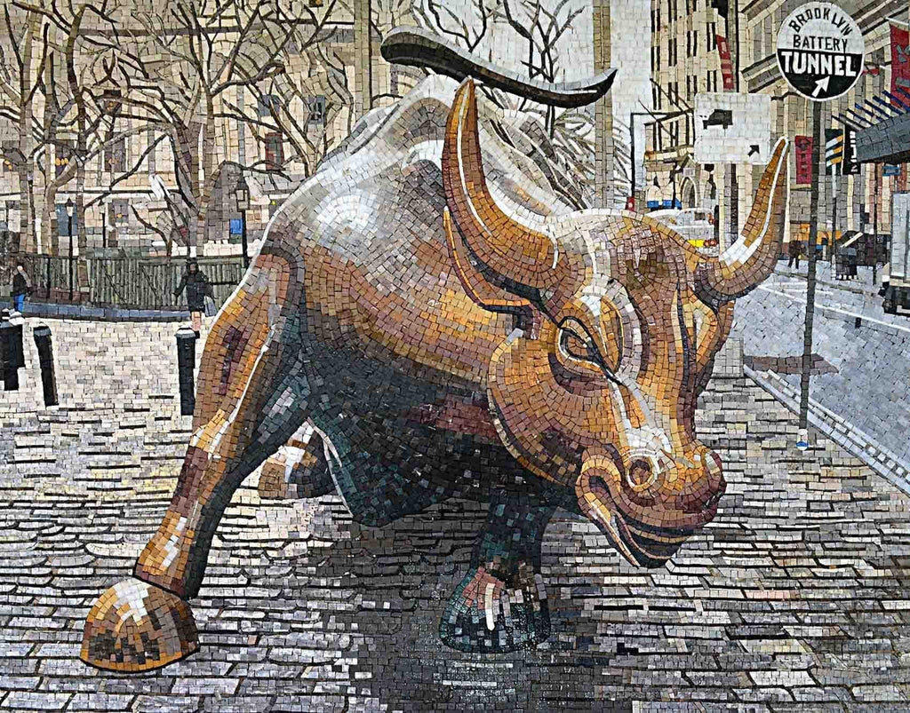 Art mural contemporain en mosaïque - Taureau de Wall Street