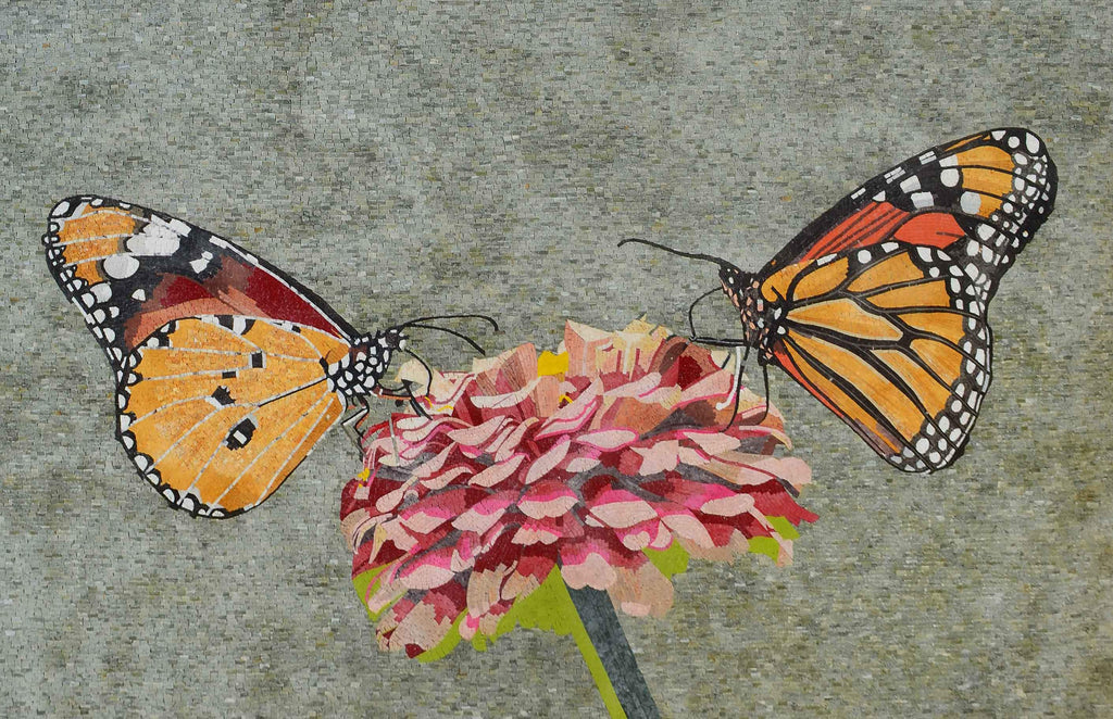 Obra de mosaico - mariposas cantando