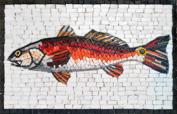 Red Mullet Fish Portrait – Marine Life Marble Mosaic Wall Art - Mesh Backing