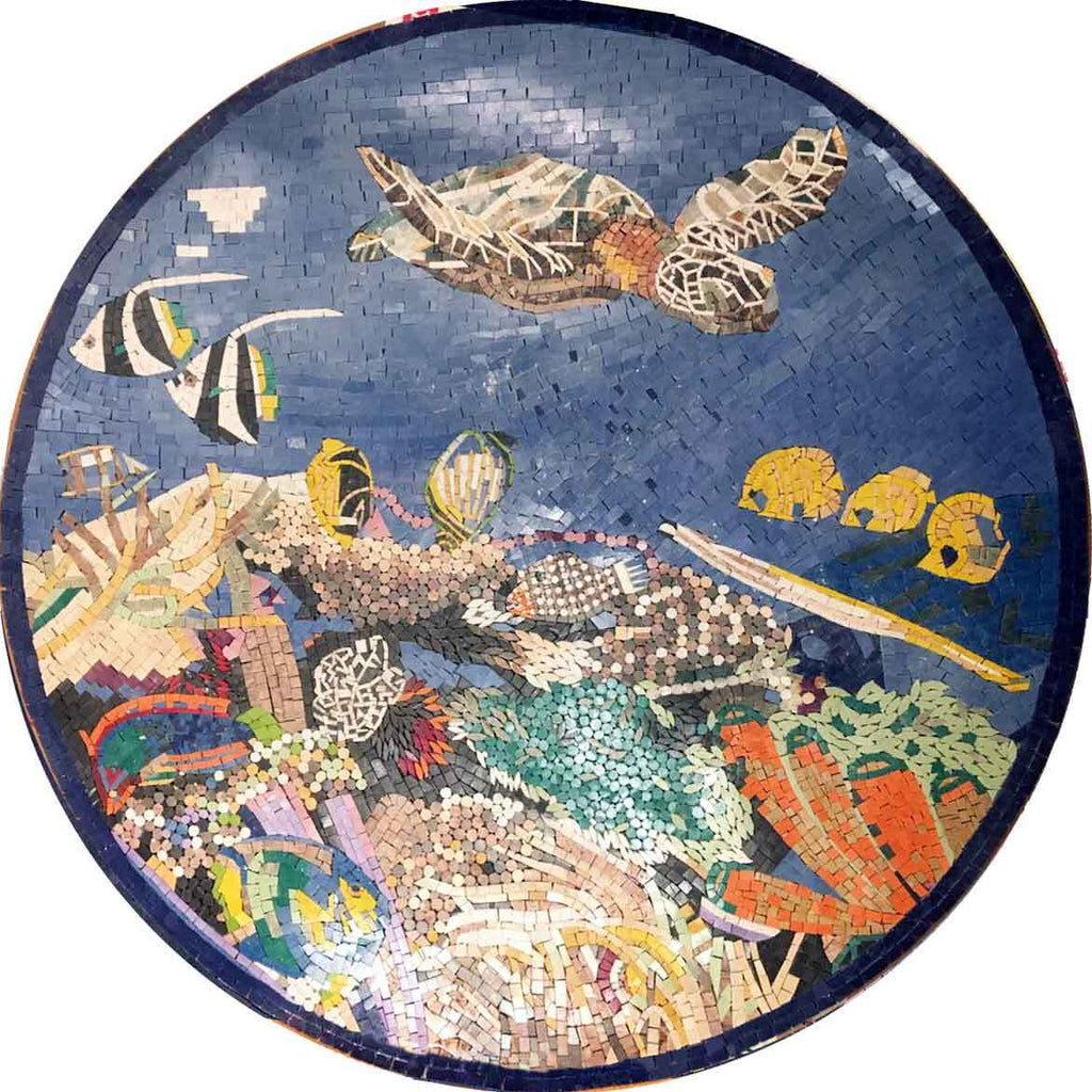 Abajo en el arrecife - Obra de arte náutica en mosaico