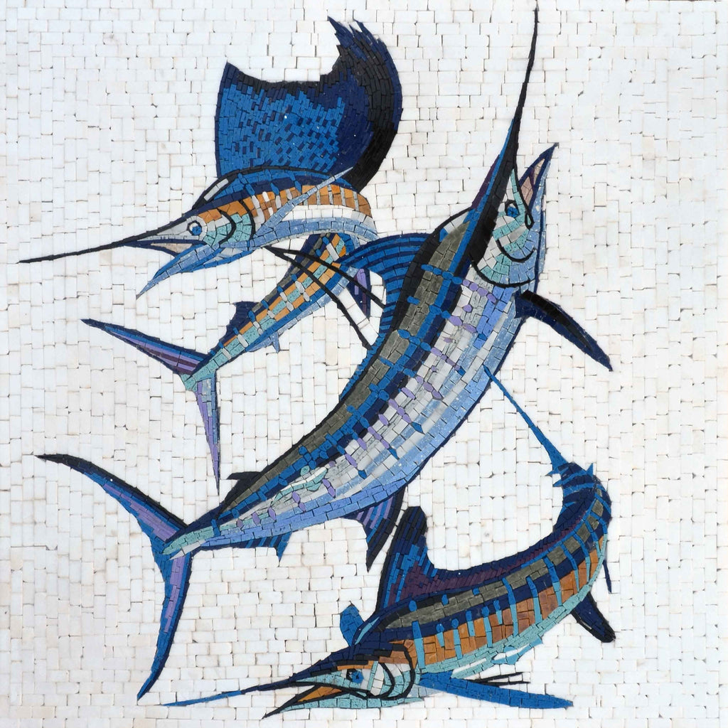 Arte em mosaico com design de peixe-espada