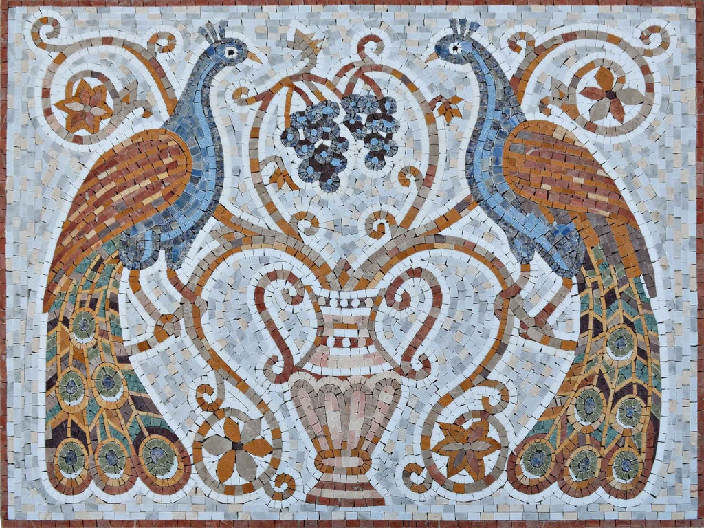 Marble Mosaic Mural - Jacobean Peacock