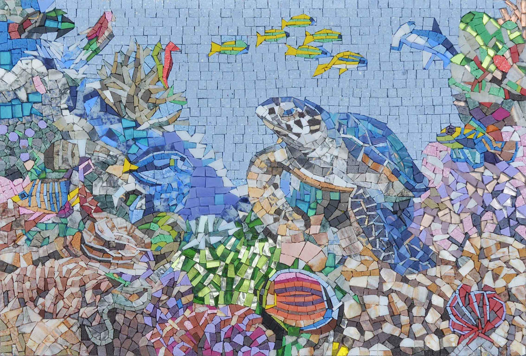 Mosaik-Pool-Kunst - Schildkrötenriff