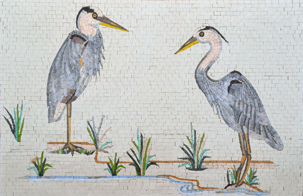 Two Herons - Klimt Mosaic Tiles Mural - Mesh Backing