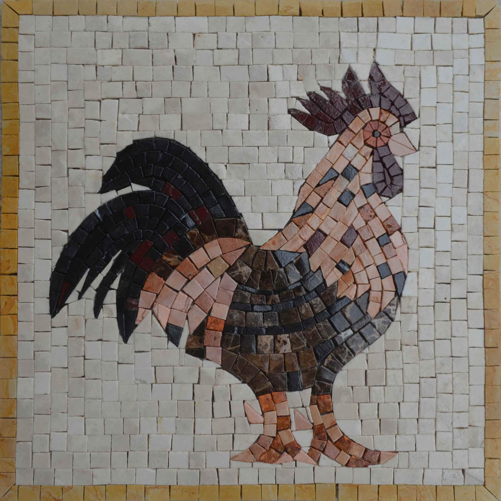 Coq à queue noire - Art de la mosaïque