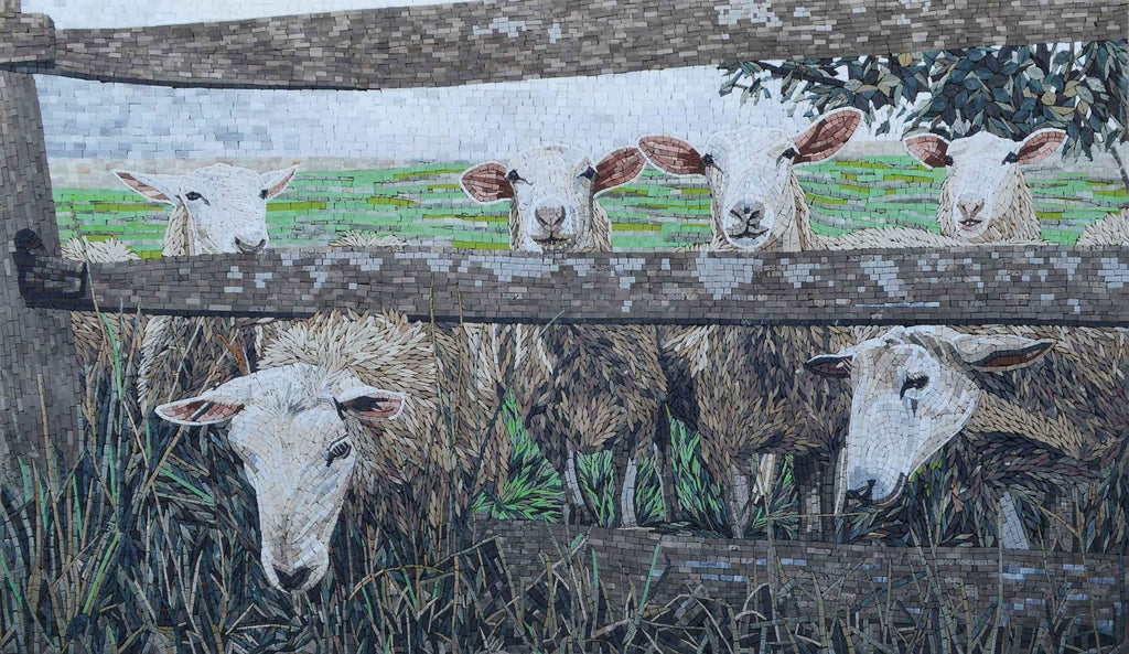 Schafe in Gelassenheit: Handgefertigte Mosaikkunst