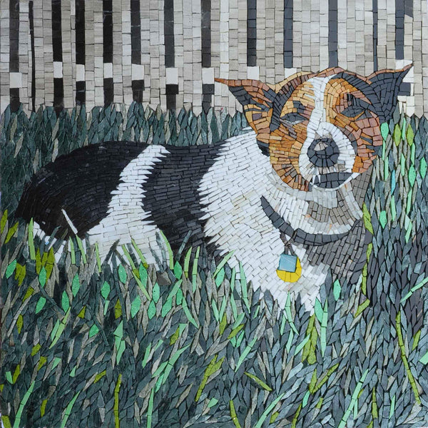 Dog Grass - Mosaic Animal Custom Art - Mesh Backing