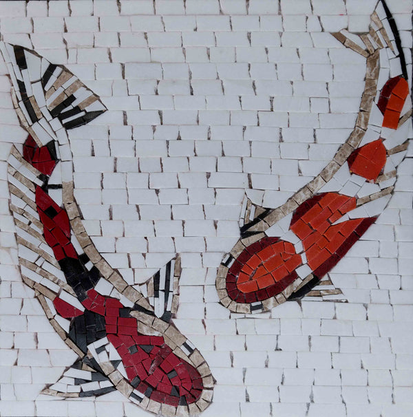 Fish Motif - Marble Pool Mosaic Nautical Luxury Handcrafted Natural Stone Art - Mesh Backing