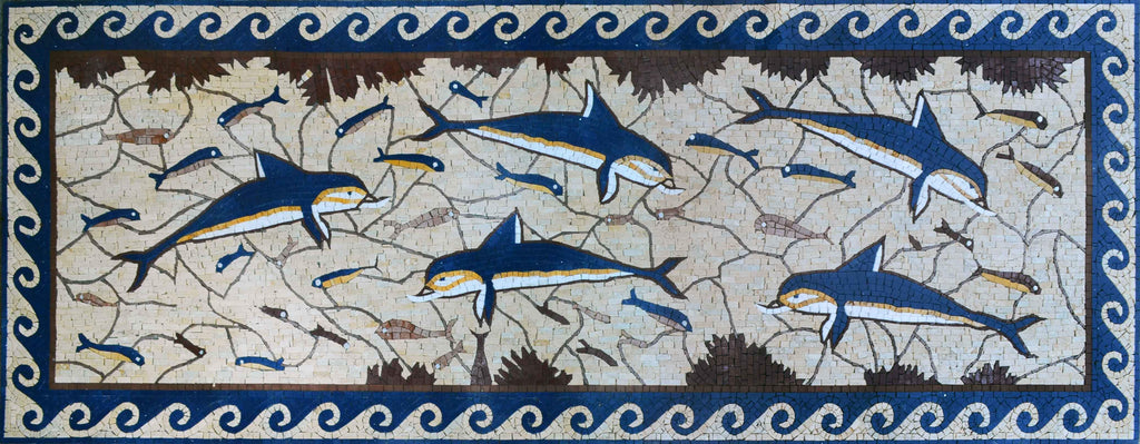 Tappeto a mosaico con delfini
