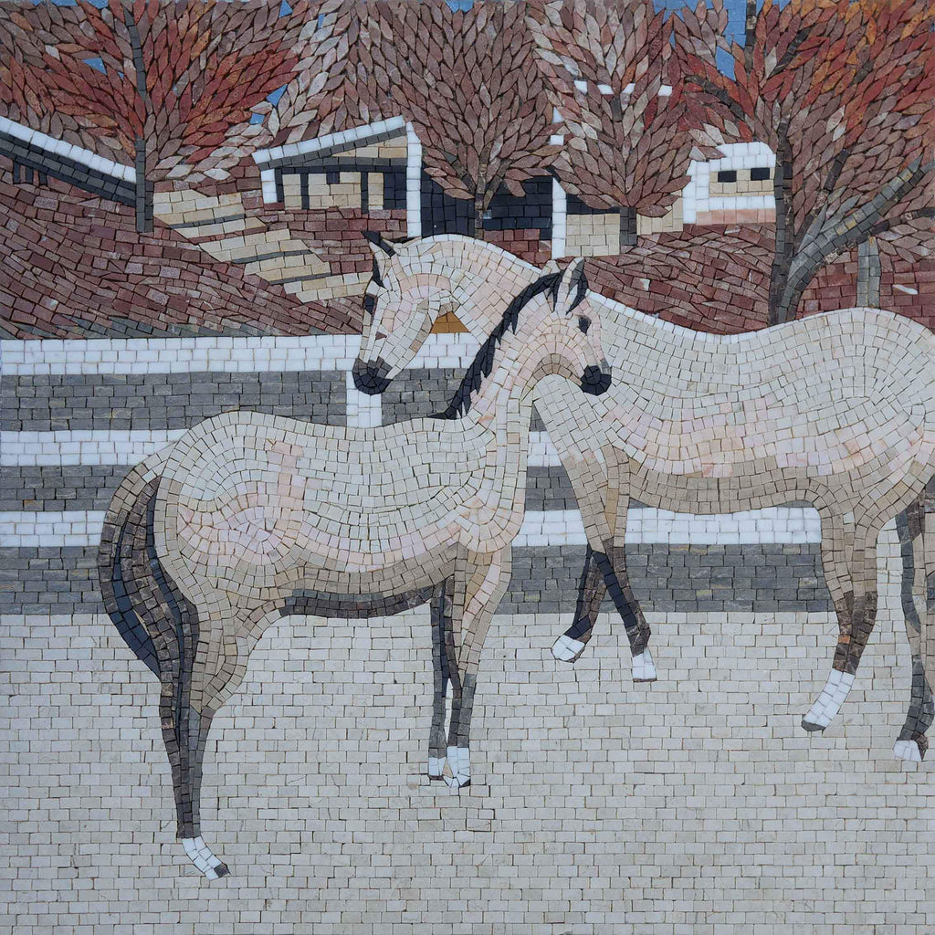 Cavalli nella stalla - Opera d'arte a mosaico