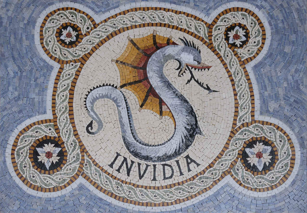 Arte del mosaico in marmo - Serpente Invidia