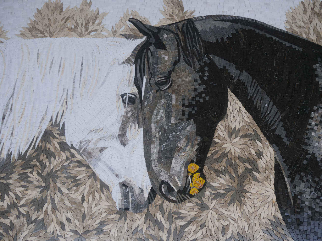 Arte del mosaico selvaggio - Coppia di cavalli