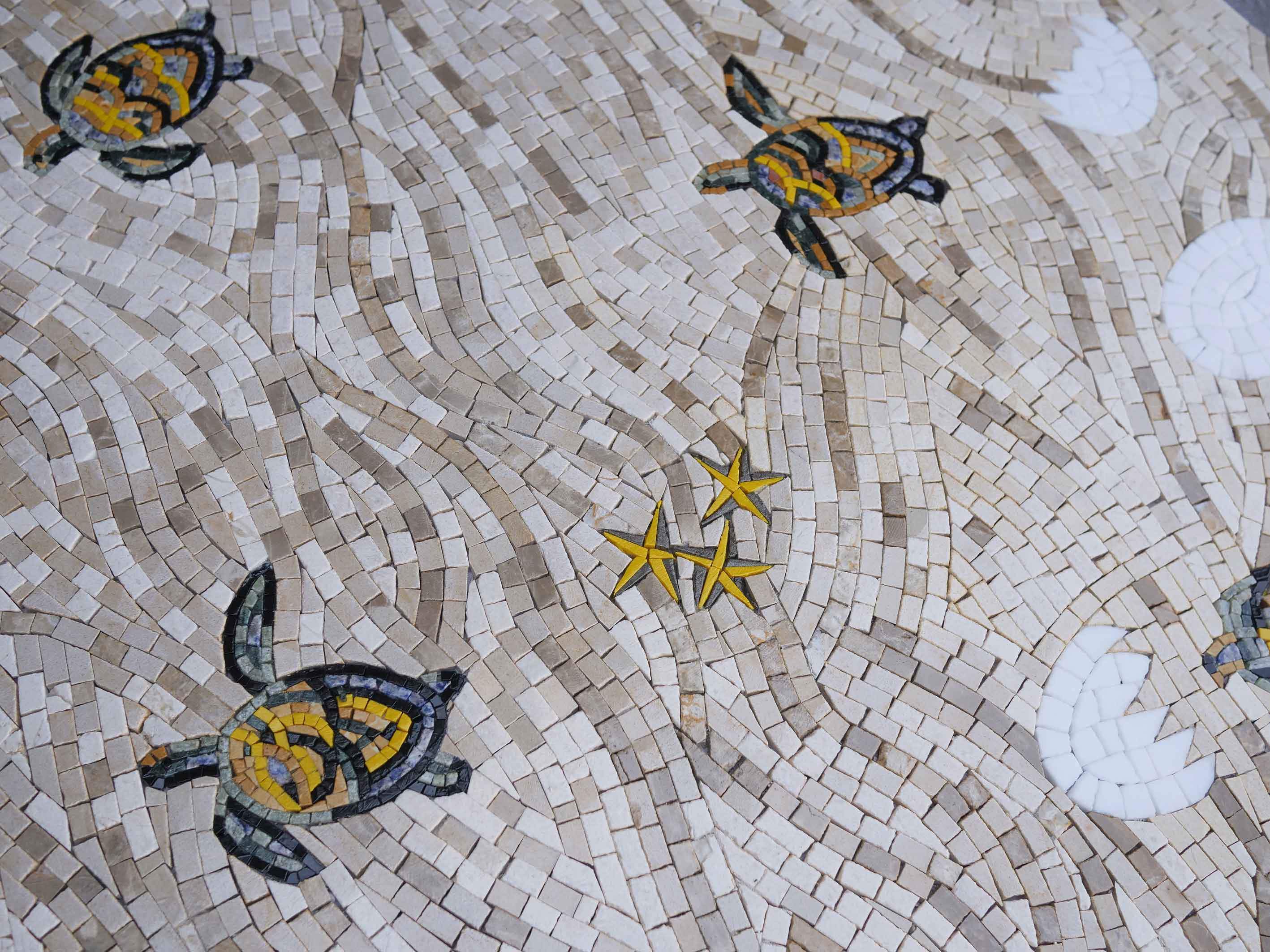 Sea Turtles Hatching Mosaic | Marine Art Decor – Mozaico