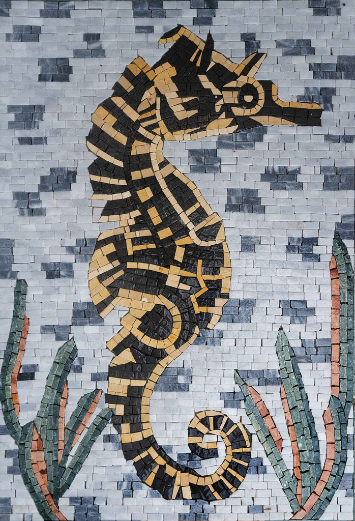 Opera d'arte in mosaico di pesce cavallo