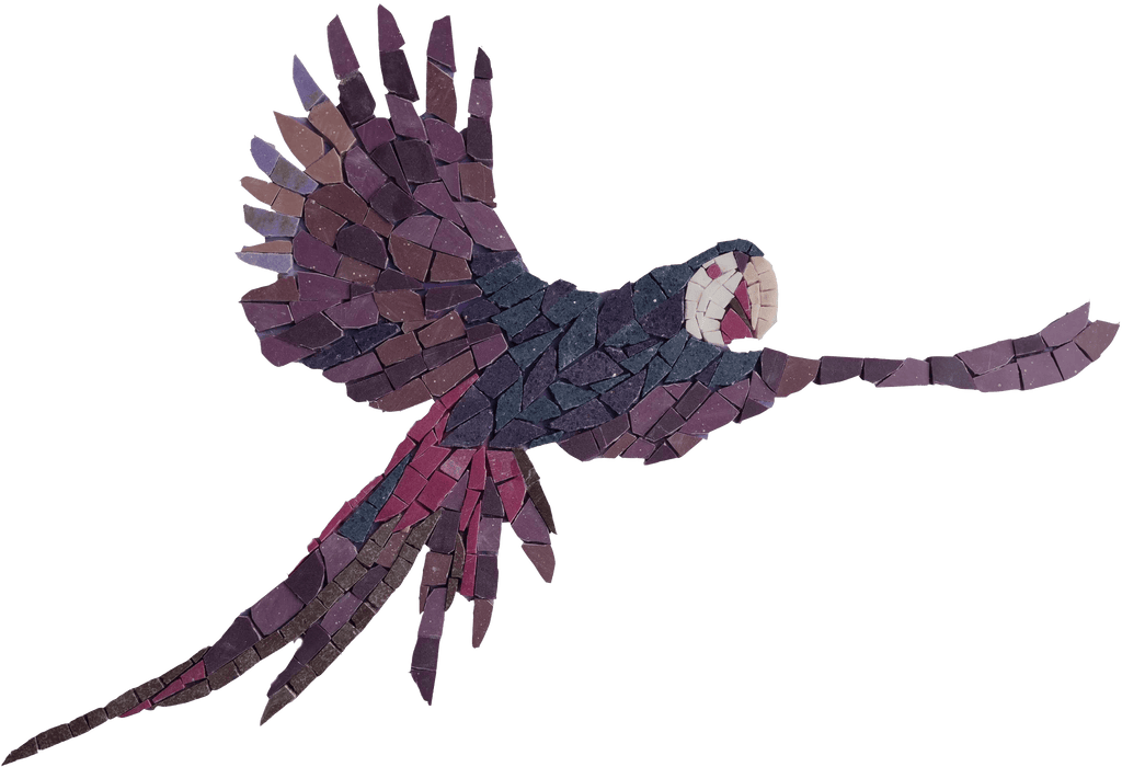 Arte de pared de mosaico - Loro guacamayo púrpura volador