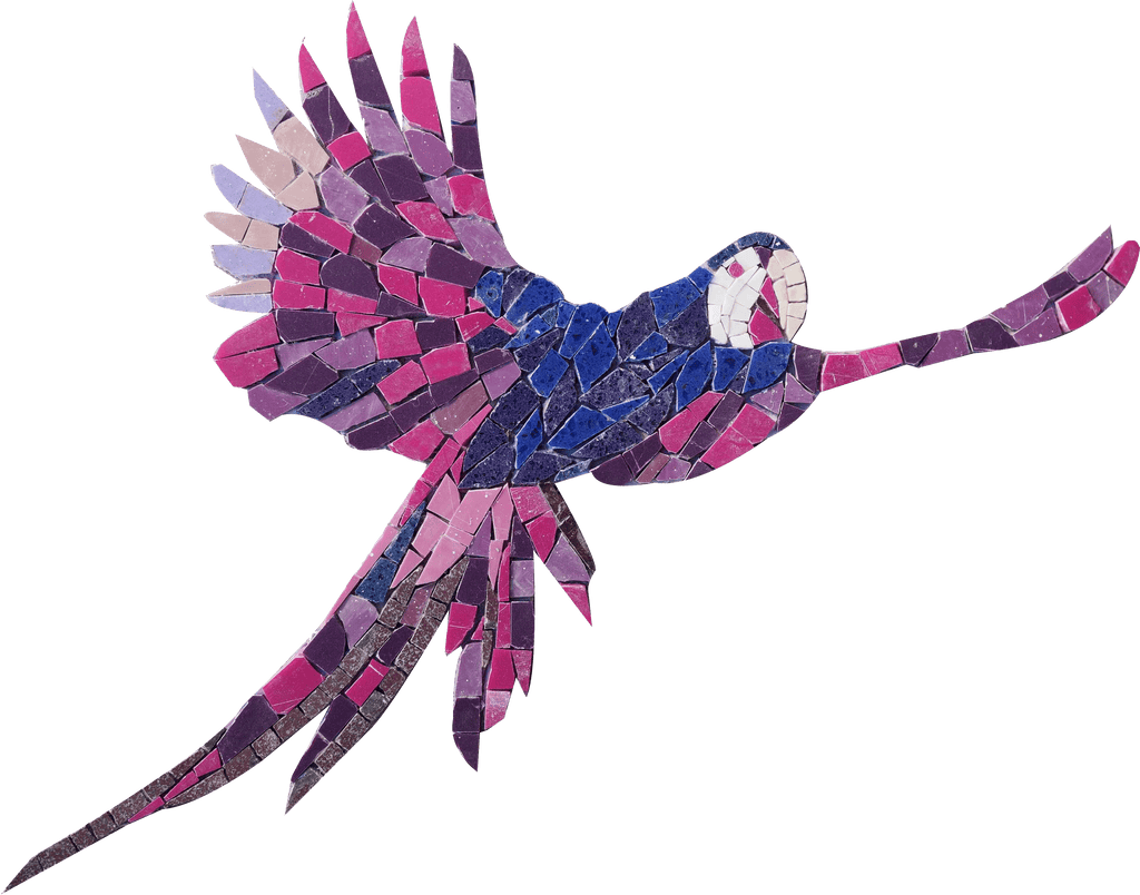Mural de mosaico de papagaio arara rosa voadora