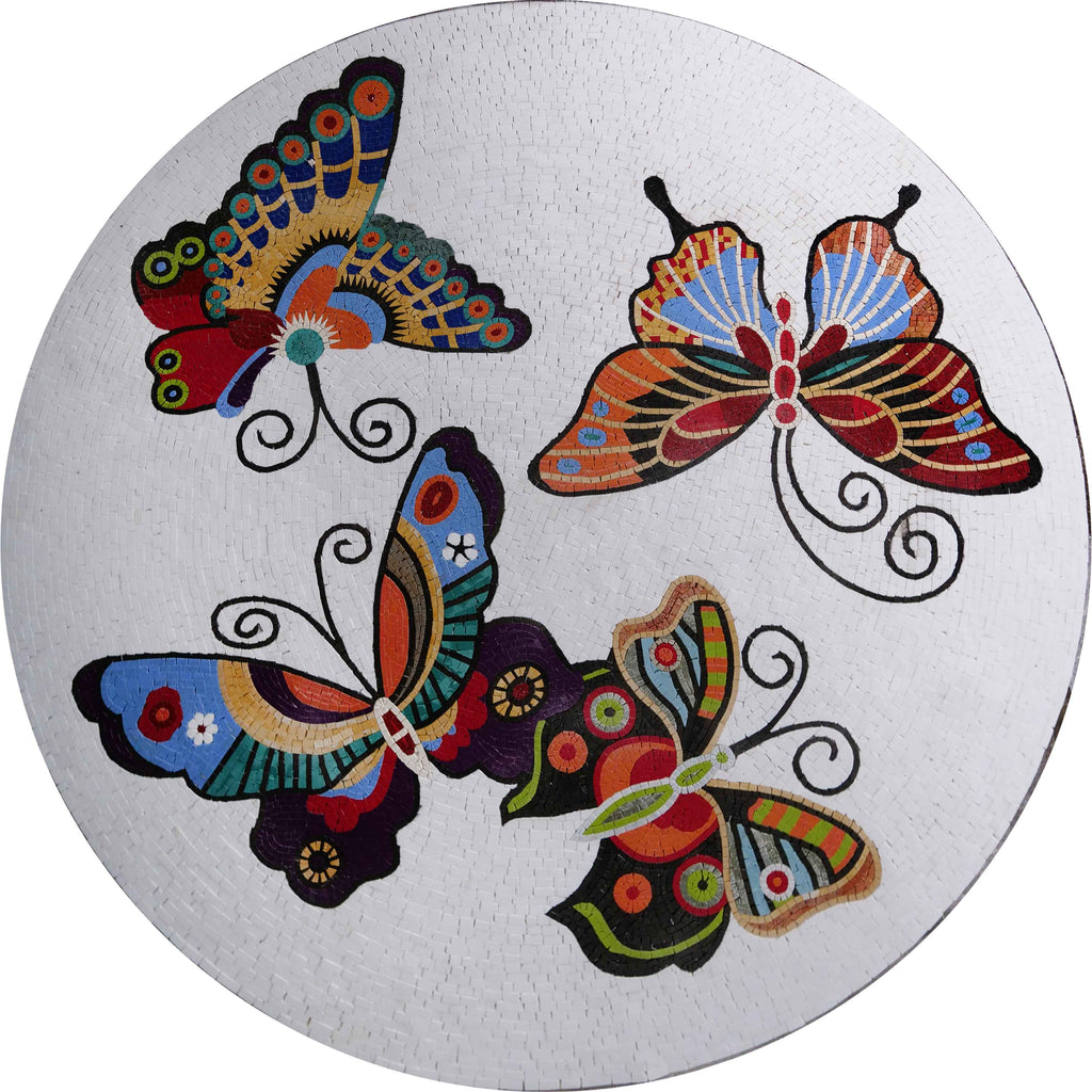Medallón de arte mosaico - Mariposas multicolores